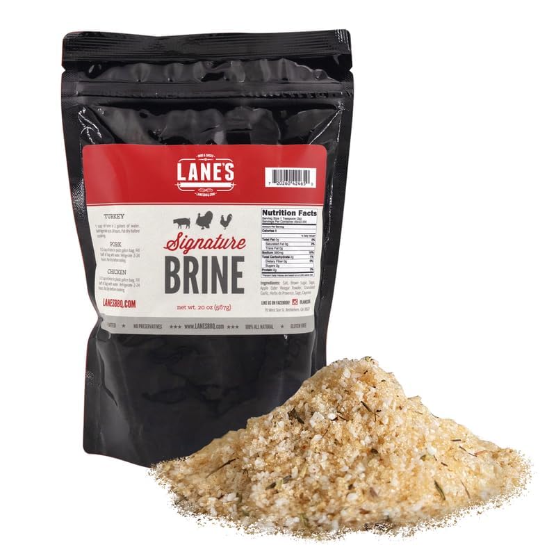 Lanes Signature Brine, Large Turkey Brine Seasoning Enough Brine for 2 Soaks, 100% Natural, No Preservatives, No-MSG, Gluten-Free, For Use With 25 Lbs Turkey Brine Bag, Made in USA, (20oz)