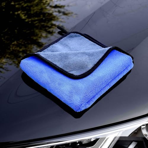 Image of Auto Hub Heavy Microfiber Cloth for Car Cleaning and Detailing, Double Sided, Extra Thick Plush Microfiber Towel Lint-Free, 800 GSM (Size 40cm x 40cm) /Pack of 5, Color: Blue