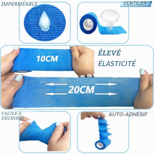 ANAMPION Bandage Autoadhésif, 7.5cmx4.5m Bande Cohesive pour Les Humains, Bande Strapping Adhésif pour Sports,Animaux,GonflementDes Cheville (Bleu, 12 Rouleaux) – vue 3