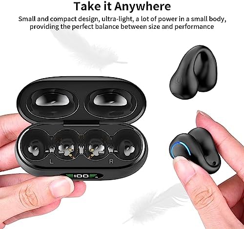 M MOVONE Open Ear Clip Wireless Earbuds Bluetooth 5.3, Sports Earphones Built-in Microphone,Bone Conduction Headphones, Wireless Charging Case & Display, Waterproof Fitness Headphones for Running
