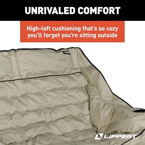 Image of Lippert Big Bear Sand Folding Camping Loveseat with 500-lb. Weight Capacity, Durable Mesh Fabrics, High-Loft Cushioning, Dual Cupholders, Storage Pocket, Zippered Carrying Bag - 2023053718