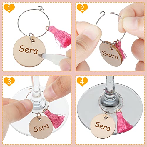 30 Pieces Blank Wooden Wine Charms For Stem Glasses Identification Diy Drink Marker Tags With Pen Funny Wine Glass Charms With Tassel Rings For Wedding Decorations Party Supplies #TOP2