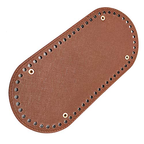 MoreChioce Tapis de Sac,Fond de Sac à Crocheter Coussin de Sac Tissé À La Main Bas Coussin en Cuir PU Bas Coussin en Cuir PU Sac D'épaule Bricolage Accessoires 25 * 12cm,Croix Café