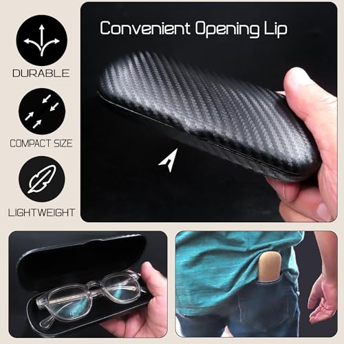 Image of MyEyeglassCase Men Small Glasses case - Eyeglasses Hard Shell Holder Pouch & Cloth-Reading Slim & Narrow Case Heavy Duty