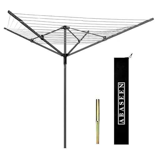 Abaseen Rotary Washing Lines Outdoor, Heavy Duty Folding 4 Arm Meter Garden Clothes Airer Dryer Comes with Cover & Metal Ground Spike (45 Meter)