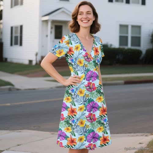 Image of Women's Summer Dresses Short Sleeve Formal Dresses with Pockets | Lightweight polyester fabric delivers cool airflow during hot summer outdoor activities