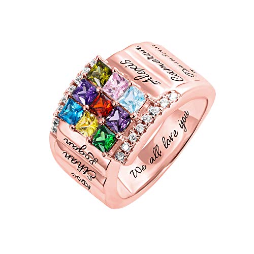 AILIN Custom Mom Rings 925 Sterling Silver Personalized 9 Square Birthstones And Names Rings Family Mothers Day Daughter Jewelry Gifts For Mommy Grandma4