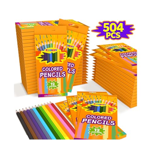 ZERDROFY 504 Count Colored Pencils for Kids - 42 Packs Pre-sharpened Color Pencils Bulk 12 Colors, Elementary Preschool Kindergarten Back to School Classroom Art Supplies Drawing Kit Boy Girl Gift