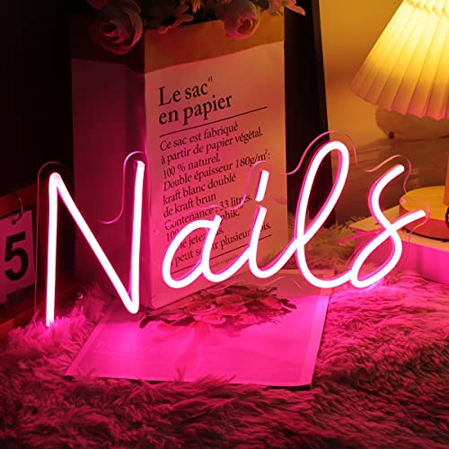 Image of Planzo Nails LED Neon Light Sign Cool Girls Bedroom Beauty Salon Wall Decor | Business Neon Sign Decor, Studio Stores Barber Shops Neon Light, Boss Lady Birthday Christmas Gift, USB, 15.75 inchx6.34 inch Pink