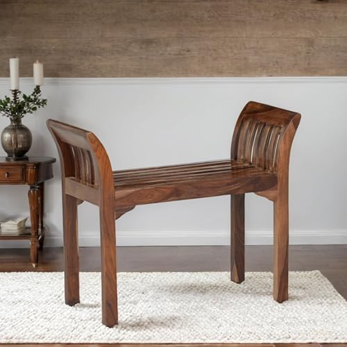 Image of Royaloak Riyu Sheesham Wood Bench for Sitting | Small Wooden Bench for Living Room, Balcony & Home | Sturdy Compact Sitting Option with Glossy Finish & Strong Wooden Legs