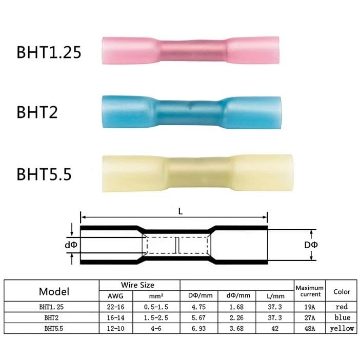 300 Pcs of Heat Shrink Insulated Butt Wire Crimp Electrical Connectors Terminals Set
