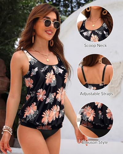 Beach House Swimwear for Women Over 50 - Shop the Hottest Bathing Suit Trend for 2026! 15 Yonique Womens Blouson Tankini Top No Bottom Loose Fit Swim Top Modest Tank Top Pink&Floral XL