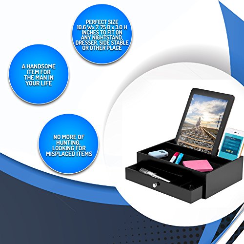 Mens Valet Tray For Men - Nightstand Organizer Catch All Edc Tray for Men Keeping Items Organized as a Docking Station for Men - Phone and Tablet Charging Station Organizer