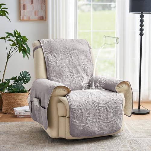 Image of Purple Quilted Recliner Covers, Waterproof Recliner Chair Covers, Lazy Boy Chair Covers, Pet Friendly Recliner Slipcover for Dogs, Washable Sofa Couch Cover (Recliner 22 inch, Cloud Purple)