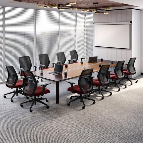 Image of Interio by Godrej Curv Premium Mesh Wide Back Ergonomic Chair for Work from Home /Study | 1 Year Warranty | Height Adjustable Chair | Heavy Duty PP Base | DIY Installation (Set of 10, Milan Red)