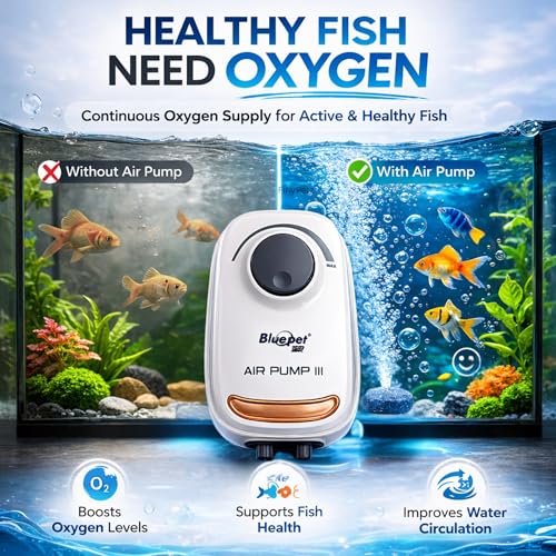 Image of BL-199SA Aquarium Air Pump Dual Outlet with Adjustable Flow Control, 3W Powerful Oxygen Aerator (2x3.4L /Min) Silent Fish Tank Air Pump with Free 3M Air Tube & 2 Airstones for All Aquariums
