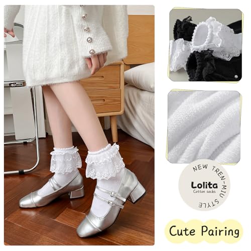 Pearl Lace Ruffle Frilly Ankle Socks for Women4