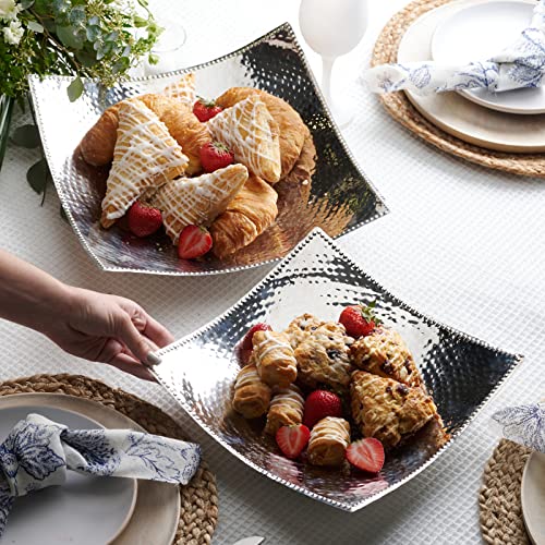 Stainless Serving Trays – 10X10 & 13X13 Silver Hammered Trays – Square Trays & Platters – 2 Pack By Colleta Home #TOP6