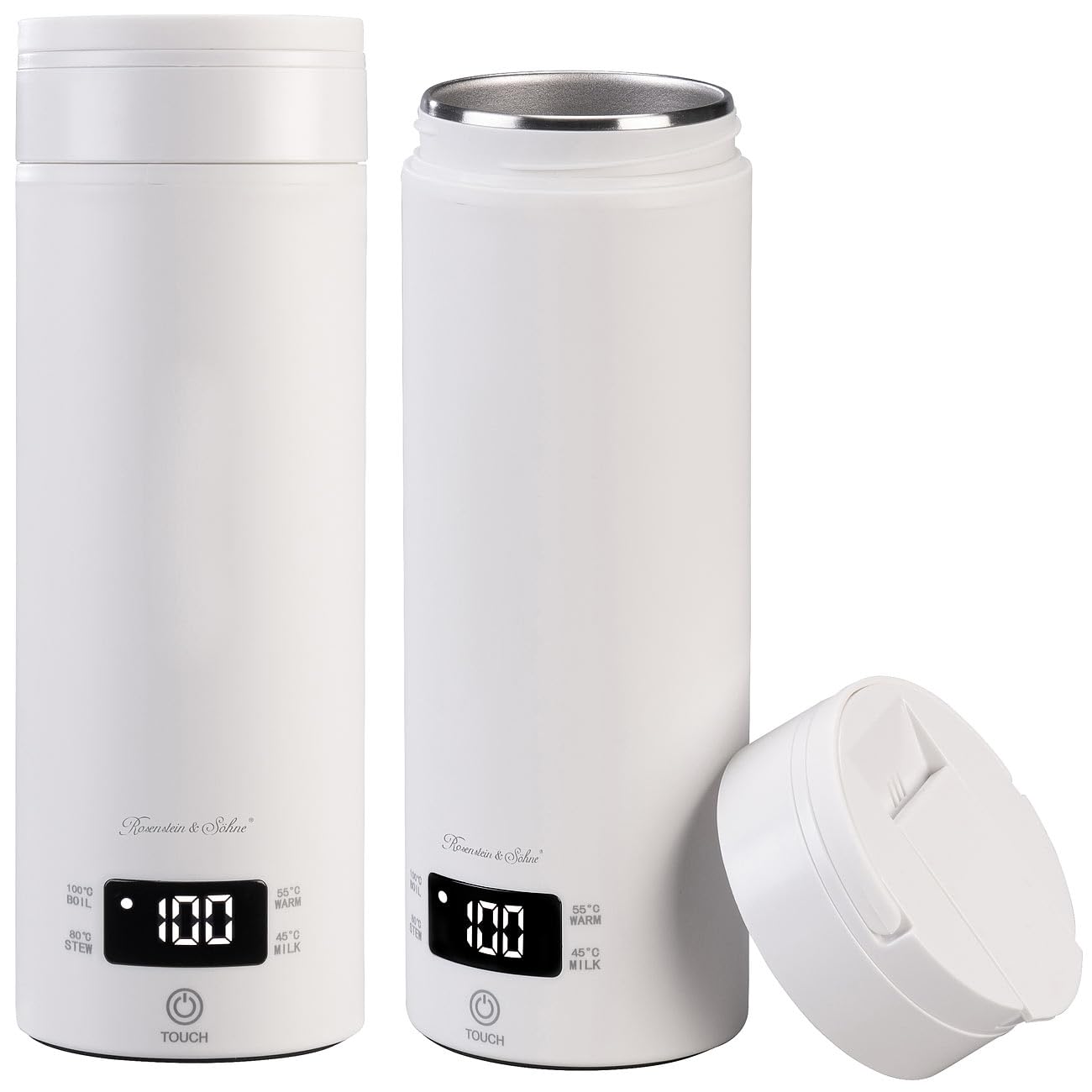 Rosenstein & Söhne Mini-Reisewasserkocher: 2er-Set Reise-Wasserkocher & Isolierkanne, 300 W, 500 ml, 4 Stufen (Isokannen)