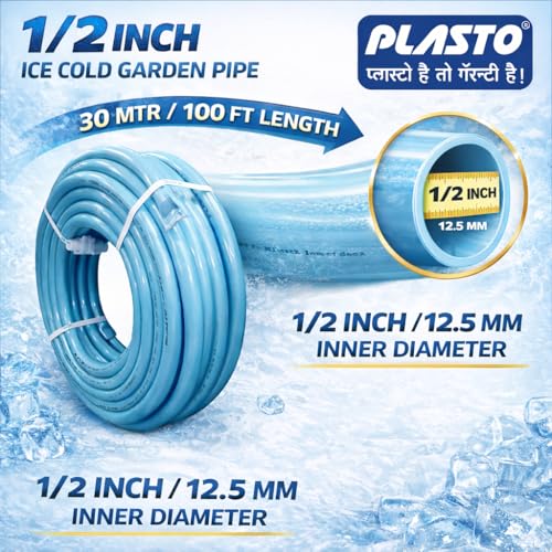 Image of PLASTO Ice Cold Garden Pipe 4 Layer Heavy Duty PVC Water Hose Pipe (1 /2 Inch | 30 Meter / 100 Feet) Flexible Anti-Kink Garden Hose for Gardening, Car Washing, Terrace Cleaning | 2 Year Warranty