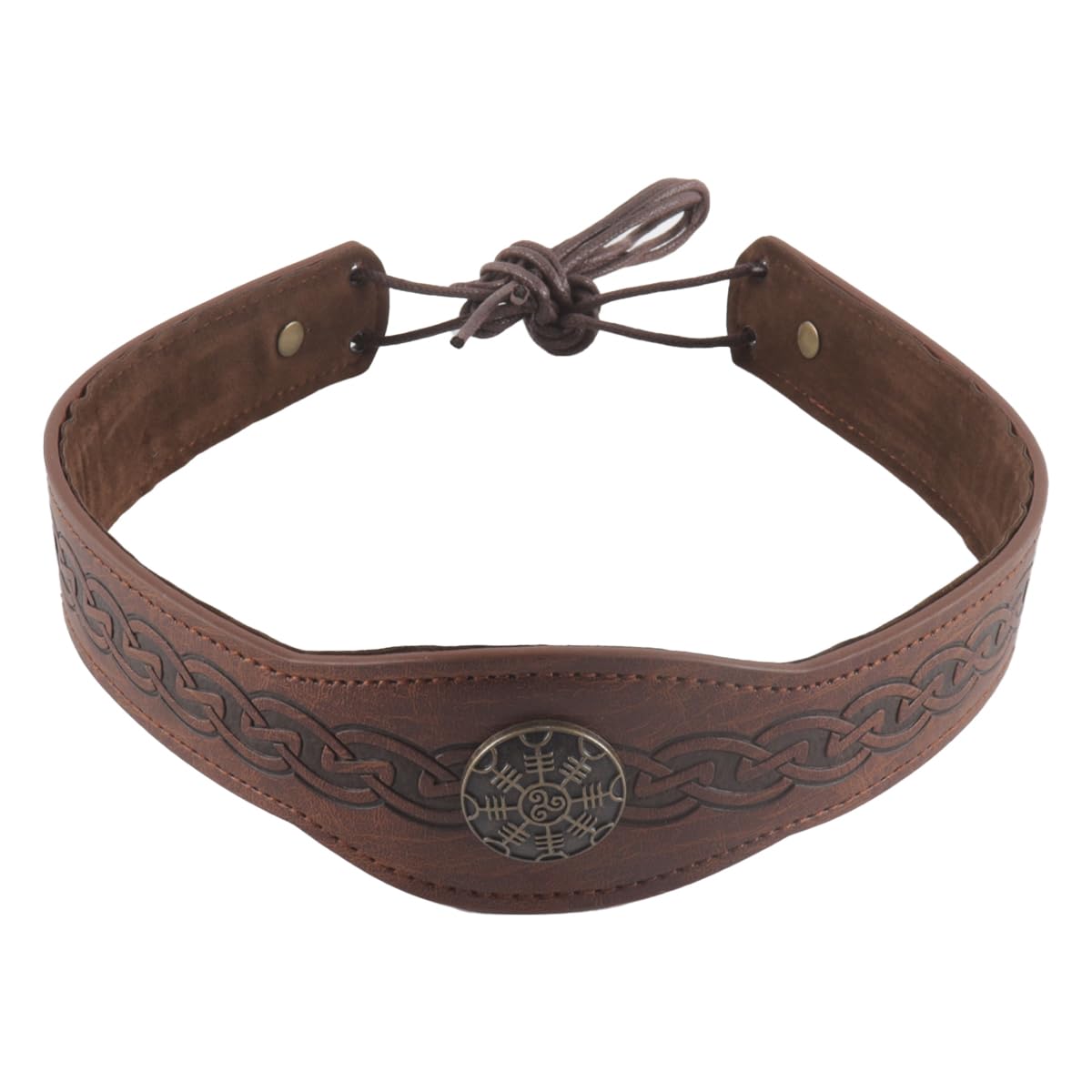 Hoite Medieval Embossed Faux Leather Headpiece Retro Renaissance Adjustable Headband LARP Cosplay Costume Accessory Brown