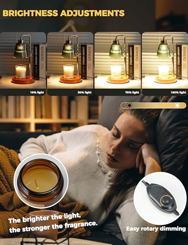 Image of Green Candle Warmer Lamp with 24h Cycle Timer, Dimmable Wax Melt Warmer | 24h Cycle Timer Dimmable Wax Melt Warmer with 2 Bulbs, Fall Decor for Home Living Room Halloween Decorations Gifts for Mom