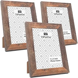 7x5 Inch Brown Rustic Wood Photo Frame set of 3, 5x7 Inch Brown Picture frames 3 Pack With Glass Front for Tabletop or Wall Display