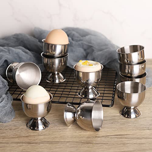 Leegg-DE Eierbecher aus Edelstahl für weich gekochte Eier 12er Set Eierhalter Tablett – Bild 8