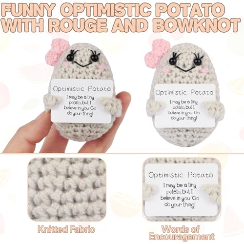 Image of Hoedia Handmade Emotional Pickle Gift, Emotional Cucumber Crochet Doll Inspirational Gifts with Cards, Cute Knitted Funny Support Pickle Potato Friend Birthday (Potato with Rouge)