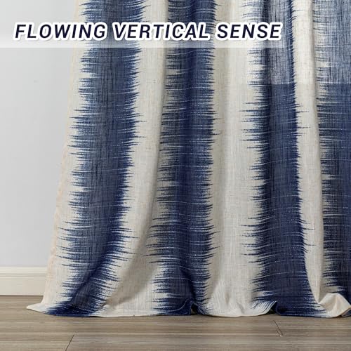 Image of MYSKY HOME Navy Blue Curtains 95 Inch Length 2 Panels Set, Soft Touch Semi Sheer Lines Printed Linen Look Curtains & Drapes, Soft Light Filtering Privacy Protect, 50 inchx95 inch, Navy Blue, 2 Pieces