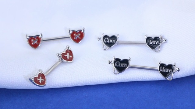 Barres pour tétons Devil Heart : piercing en acier inoxydable 14G (paire) - France