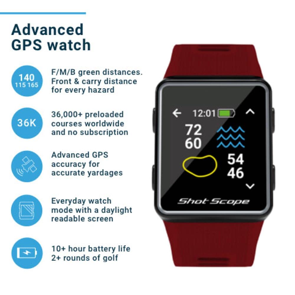 Reloj GPS Shot Scope G3 - F/M/B + Distancias de Peligro - Aplicaciones iOS y Android - Pantalla a Color - Más de 36.000 cursos precargados - Sin suscripciones