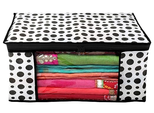 Fundas para bolsas de almacenamiento para sari y mantas, material no tejido, cremallera premium, fundas de manta para almacenamiento, organizador de almacenamiento multiusos (negro y blanco)