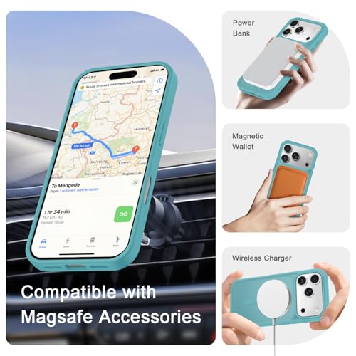 Image of YENAPOON for iPhone 17 Pro Max Case, Matte Magnetic Phone Cover [with 1 Screen Protector] [Support for MagSafe] [Shockproof Military Grade Protection] Translucent Frosted Back, Light Blue