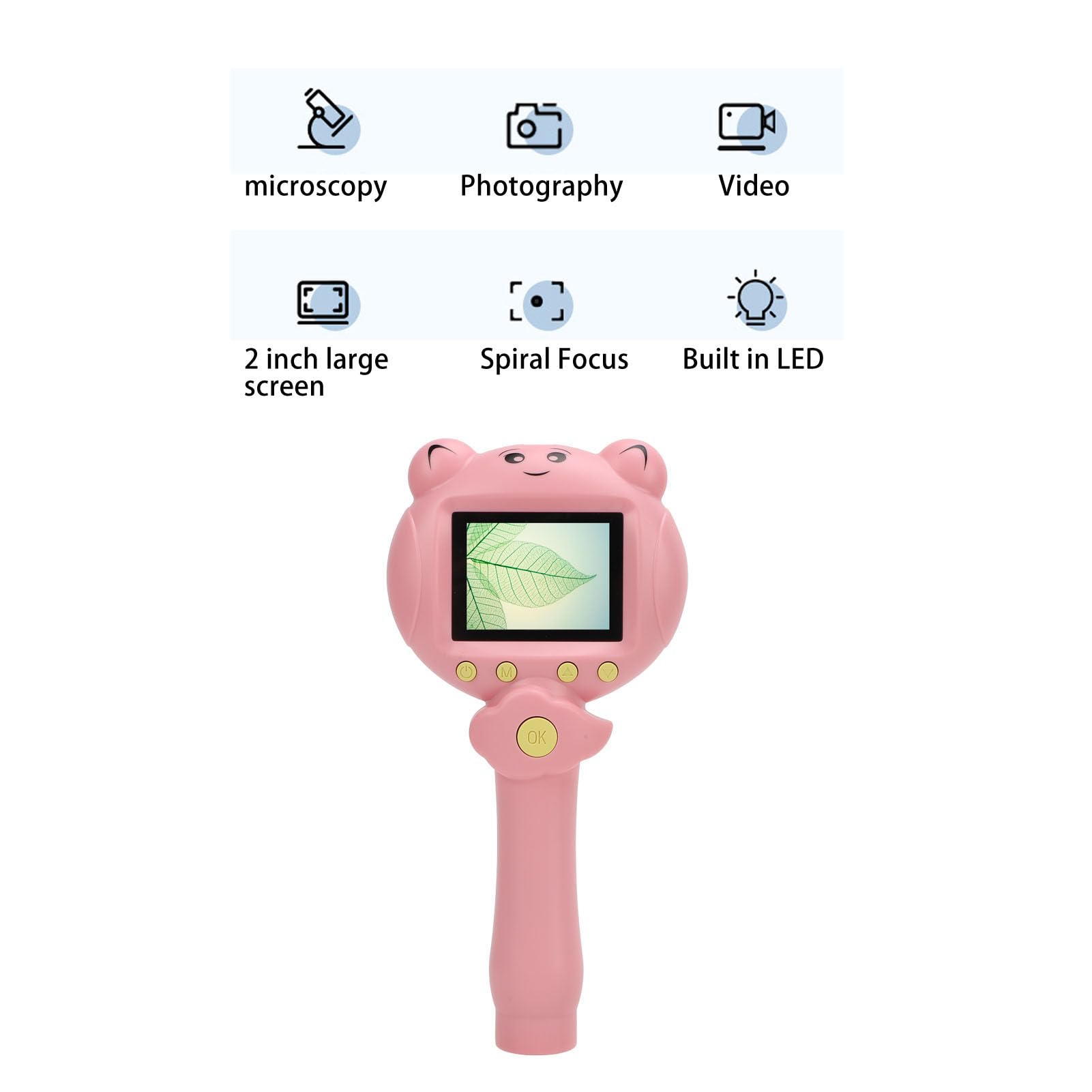 Ręczny Mikroskop 48 MP dla Dzieci, Uroczy Mini Mikroskop z 2 Wyświetlaczami LCD, dla Małych Dzieci Zestaw Nauk Edukacyjnych Zabawki na świąteczne Prezenty Urodzinowe, Zabawka dla