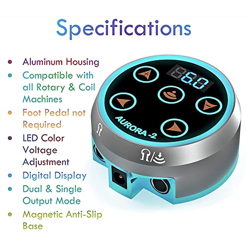 Peowuieu Tattoo Power -2 Bloc d'alimentation avec adaptateur pour bobines et tatouages rotatifs, argenté, prise UE – vue 4