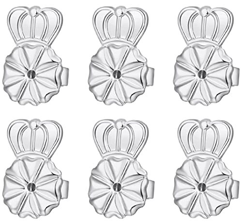 Kouley Earring Backs Lifters 3 Pairs Secure Earring Backs for Droopy Ears Adjustable Hypoallergenic Earring Backs for Heavy(White)