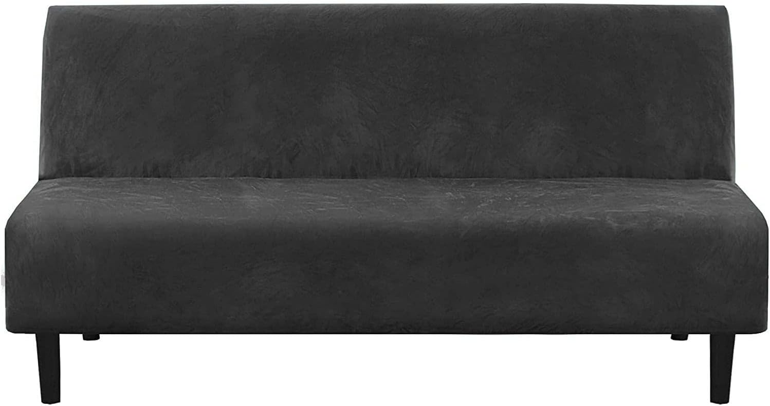 Armless Sofa Cover Folding, Velvet Futon Cover Soft Thick Futon Slipcover Non Slip Armless Sofa Bed Cover-Black-68-85in(172.7-215.9cm)