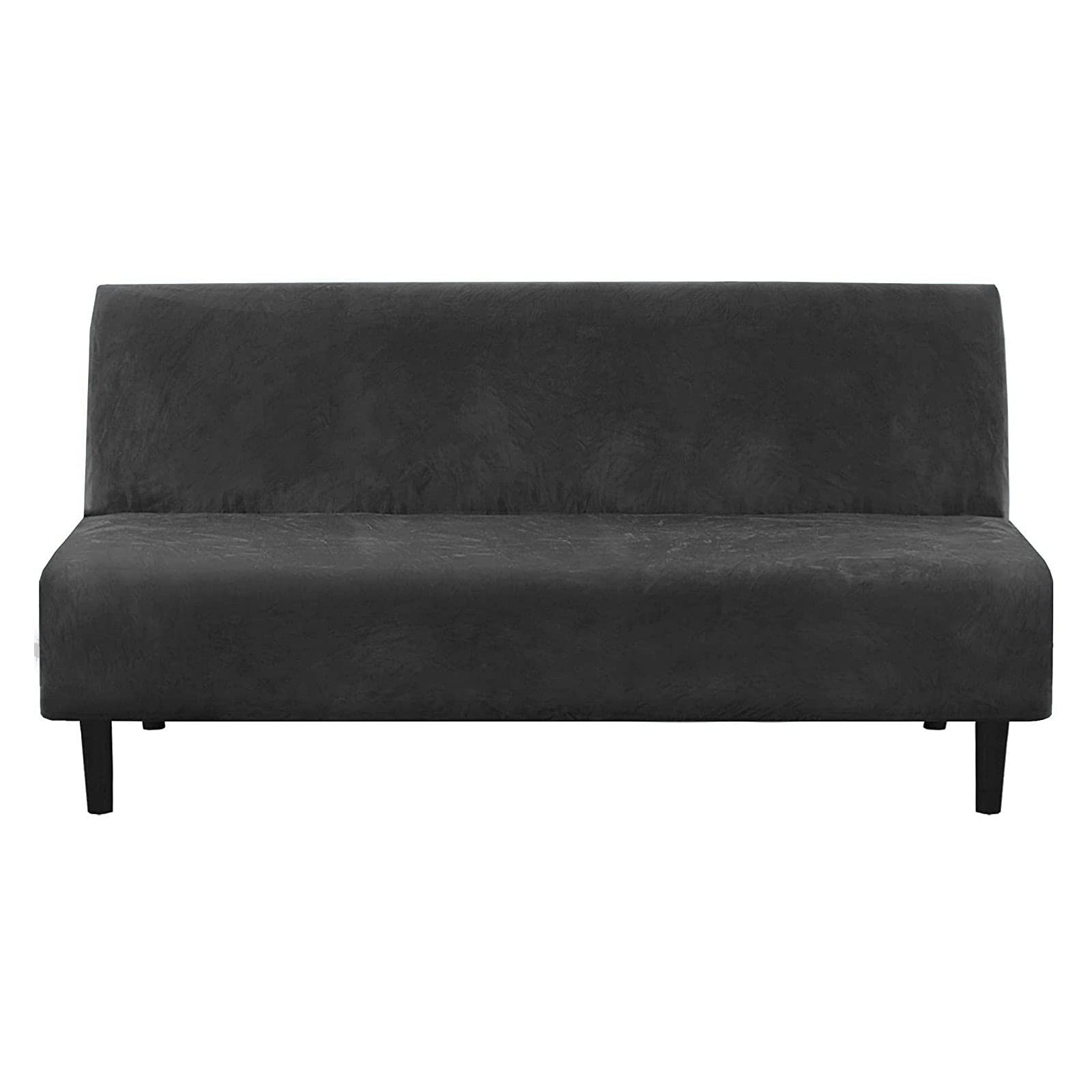ZRCYXDW Armless Sofa Cover Folding, Velvet Futon Cover Soft Thick Futon Slipcover Non Slip Armless Sofa Bed Cover-Black-68-85in(172.7-215.9cm)