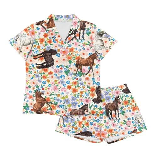 Image of Pjs Womens Short Sleeve Button Down Pajamas Set Two-Piece Nightwear with Pockets
