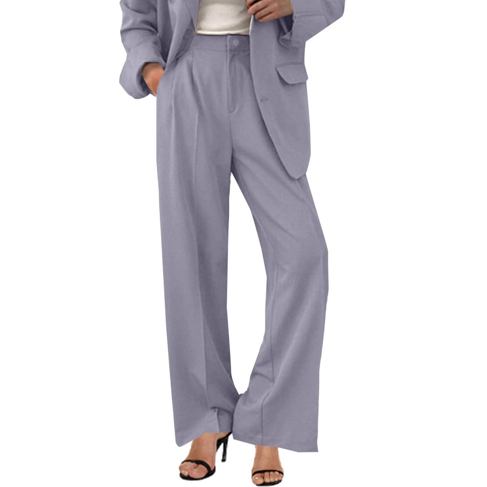 Dress Pants Women High Waisted Wide Leg Palazzo Work Pants Business Casual Button Long Trousers Slacks with Pockets
