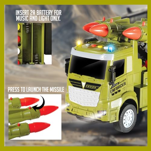 Image of Amazon Brand - Jam & Honey Friction with Lights & Sound Trucks for Kids | Missile Truck for Kids for Age 3+ Years | Green