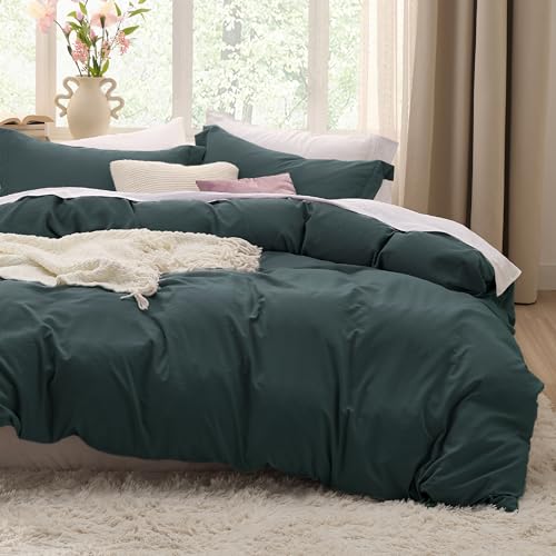 Image of Bedsure Forest Green Duvet Cover Full Size - 3 Pieces Prewashed Extra Soft Cotton-Like Polyester Bedding Set, Includes 1 Duvet Cover 80x90 Inches with Zipper Closure & 2 Pillow Shams, No Comforter