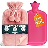Wärmflasche Groß - 3,5L Wärmflasche mit Bezug, Rosa Wärmekissen mit...