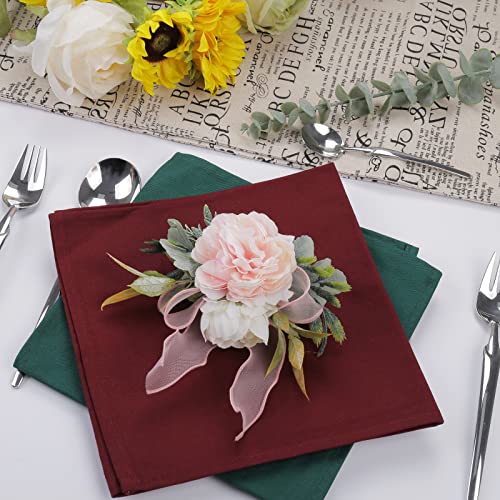 Getfitsoo Flower Rose Napkin Rings Set Of 4, Handmade Napkin Ring Holders Handcrafts Plant With Leaves Napkin Rings For Thanksgiving Day, Weddings, Family Dinners,Parties Or Napkins (Pink Rose) #TOP2