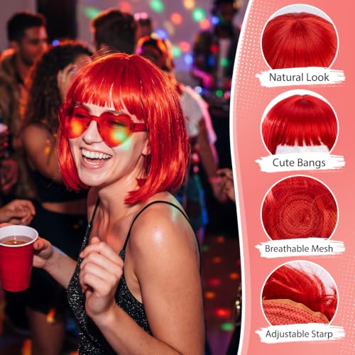Image of Chunyin 2 Pieces Party Wigs and Sunglasses Set, Red