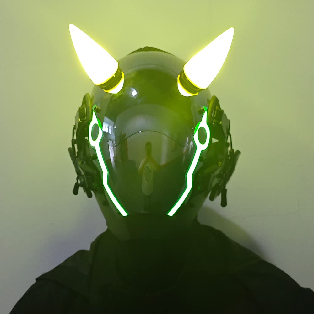 KYEDAY Masque punk pour homme, masque LED en corne de bœuf, accessoire de cosplay, d'Halloween, de fête, de musique (jaune)