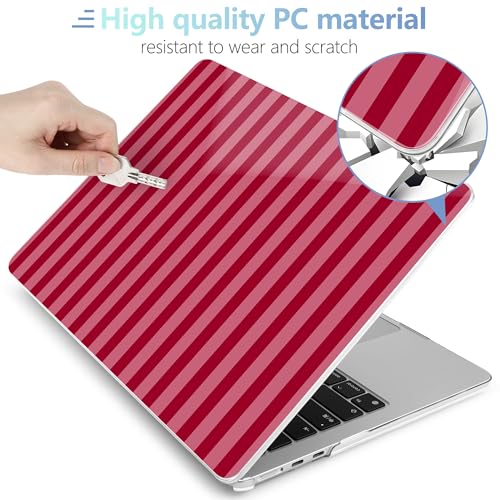 Image of MEEgoodo Case for M5 /M4 /M3 /M2 MacBook Air 13 inch 2026 2025 2024 2022, Fit Model A3449 /A3240 /A3113 /A2681, Case Compatible with MacBook Air 13.6-inch, Red&Pink Stripe