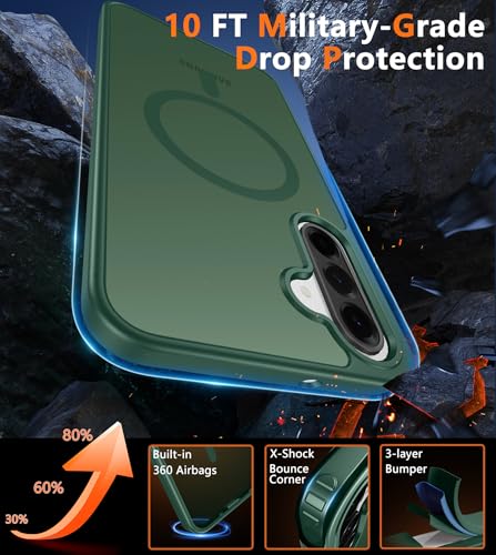 Image of FNTCASE for Galaxy A26 5G Phone Case: Magnetic Matte Translucent Military Grade Drop Protection Cell Phone Cover - Slim Rugged Durable Shockproof Protective for Samsung A26 Cases - Green