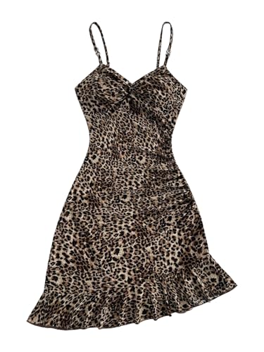 Image of Floerns Women's Summer Tropical Twist Front Ruched Ruffle Hem Bodycon Cami Dress